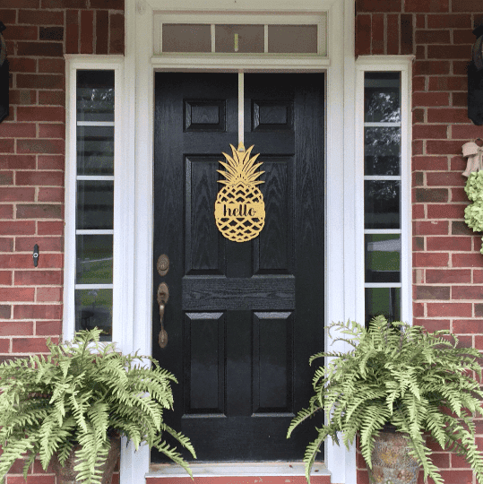 Hello Pineapple Front Door Sign Cut Metal Sign Metal House Sign