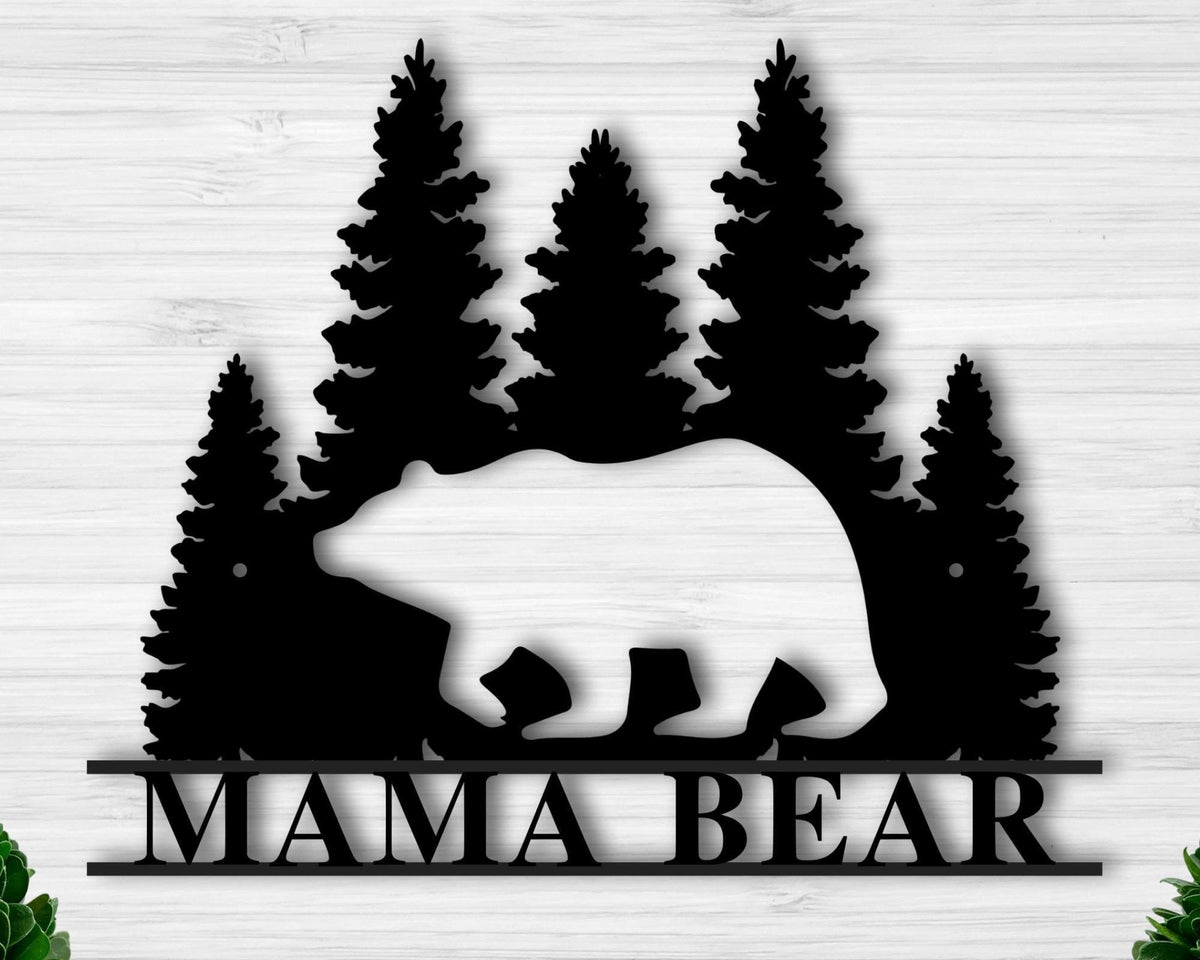 Personalized Bear Silhouette With Mountain Scene Metal Sign Custom Bear Sign Personalized Bear Sign Mama Bear Sign Custom Mama Bear
