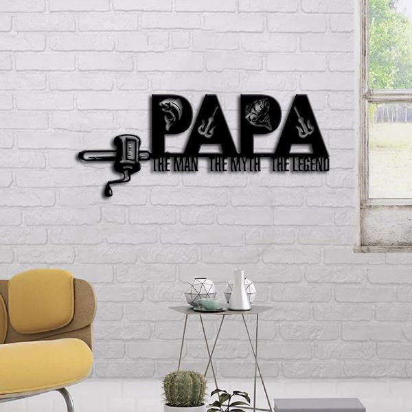 Fishing Lovers Papa The Legend Cut Metal Sign