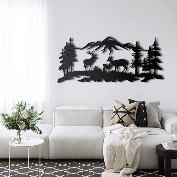 Hunting Deer Family Forest Cut Metal Sign Cut Metal Sign
