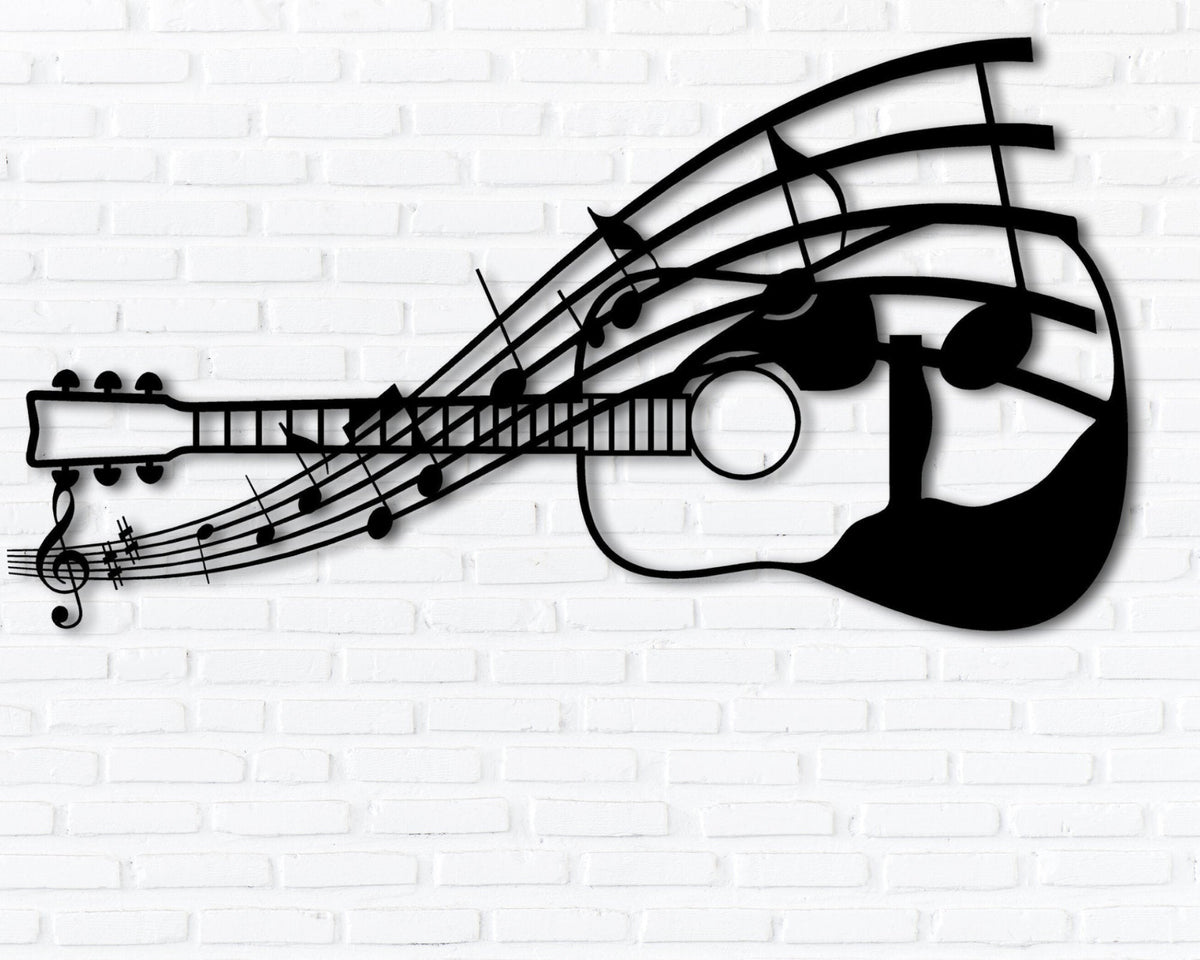 Classical Guitar With Inspired Word Art Solid Steel Decorative Accent Metal Art Sign Metal Acoustic Guitar Custom Metal Sign