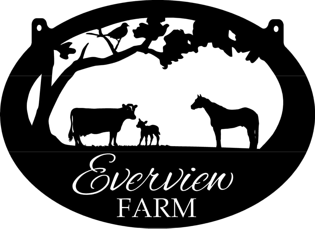 Metal Horse Sign With Horse Cow Calf With Your Name 3ft Metal House Sign