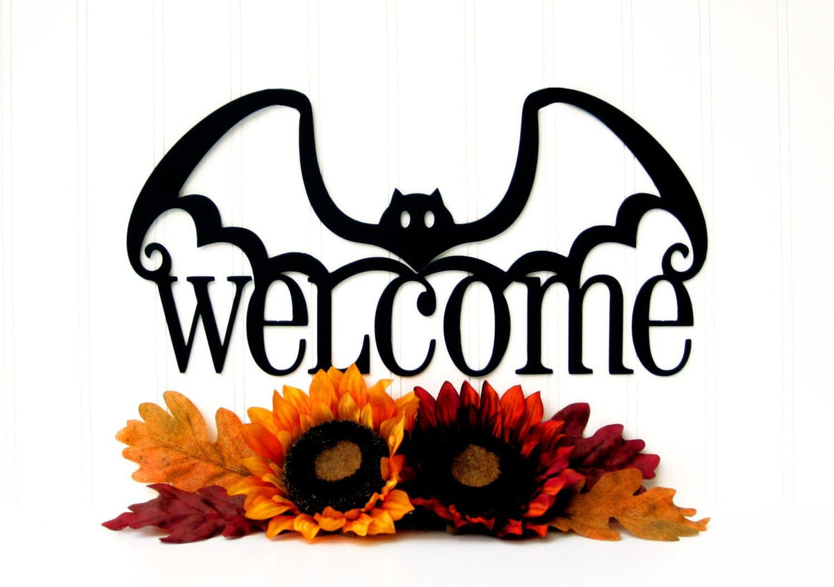 Halloween Bat Welcome Metal Sign Black Halloween Decor Halloween Bats Outdoor Sign Door Sign Wall Art