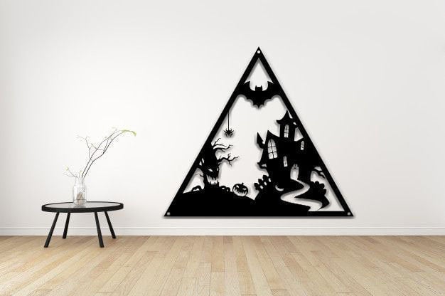 Halloween Metal Sign Triangle Shaped Halloween Pumpkin Metal Sign Horror Day Decor Halloween Day Decor Wall Hanging