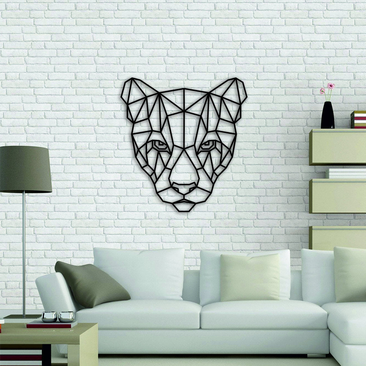 Puma Head Flat Geometric Steel Interior Sign Scandi Style Gift Living Kids Room Hanging Animals Polygon