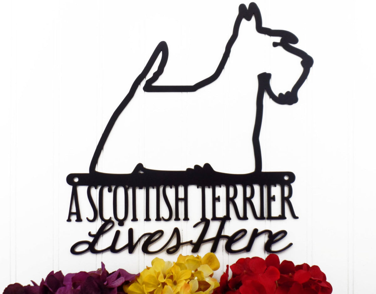 Scottish Terrier Lives Here Metal Sign Black Scottie Dog Dog Sign Door Sign Small Dogs Wall Hangings