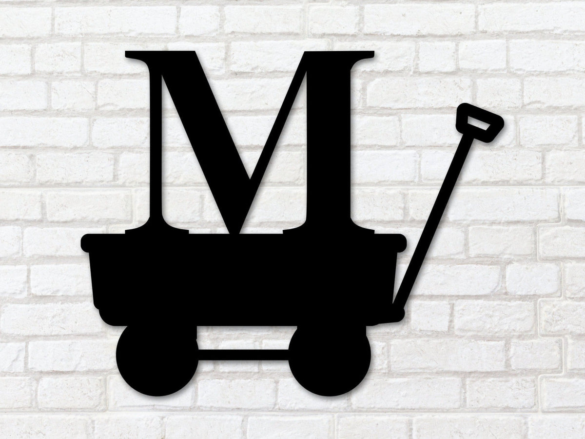 Kids Initial Sign Wagon Sign Initial Sign Metal Wagon Sign Kids Room Decor Above Crib Baby Crib Decor Metal Name Sign Nursery Sign