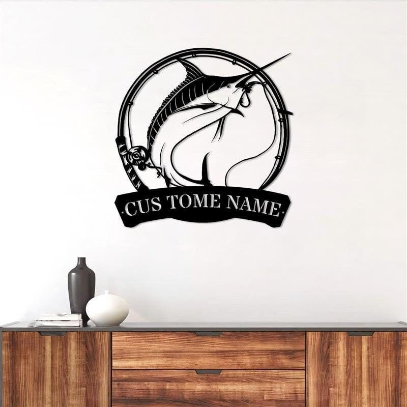 Marlin Fishing Fish Pole Signs Custom Marlin Fishing Metal Sign Marlin Fishing Gifts For Men Marlin Fishing Gift