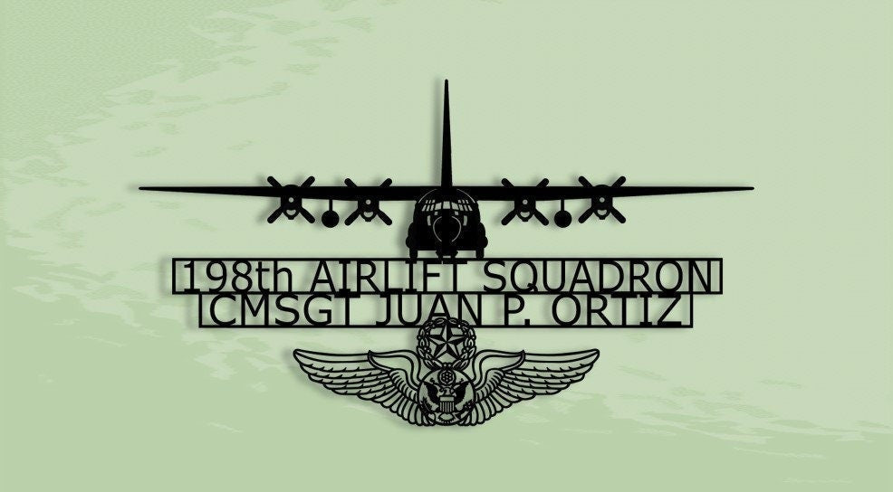 C130h 198th Airlift Squadron With Chief Enlisted Aircrew Wings Name And Rate Metal Sign Cut Metal Sign Wall Decor