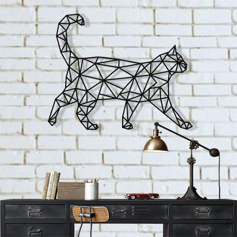 Metal Wall Decor Metal Cat Art Geometric Cat Decor ation Wall Hangings Metal Sign Cat Lover Gift