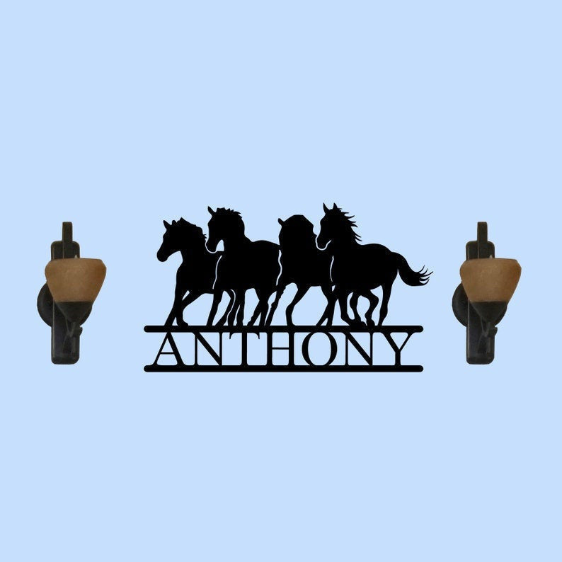 Four Running Horses Name Sign Steel Personalized Metal Wall Sign Customized With Name Indoor Or Outdoor