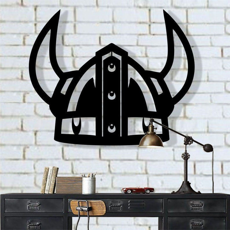 Viking Warrior Helmet Metal Viking Decor Viking Silhouette Nordic Mythology Art Metal Wall Hangings Interior Decoration