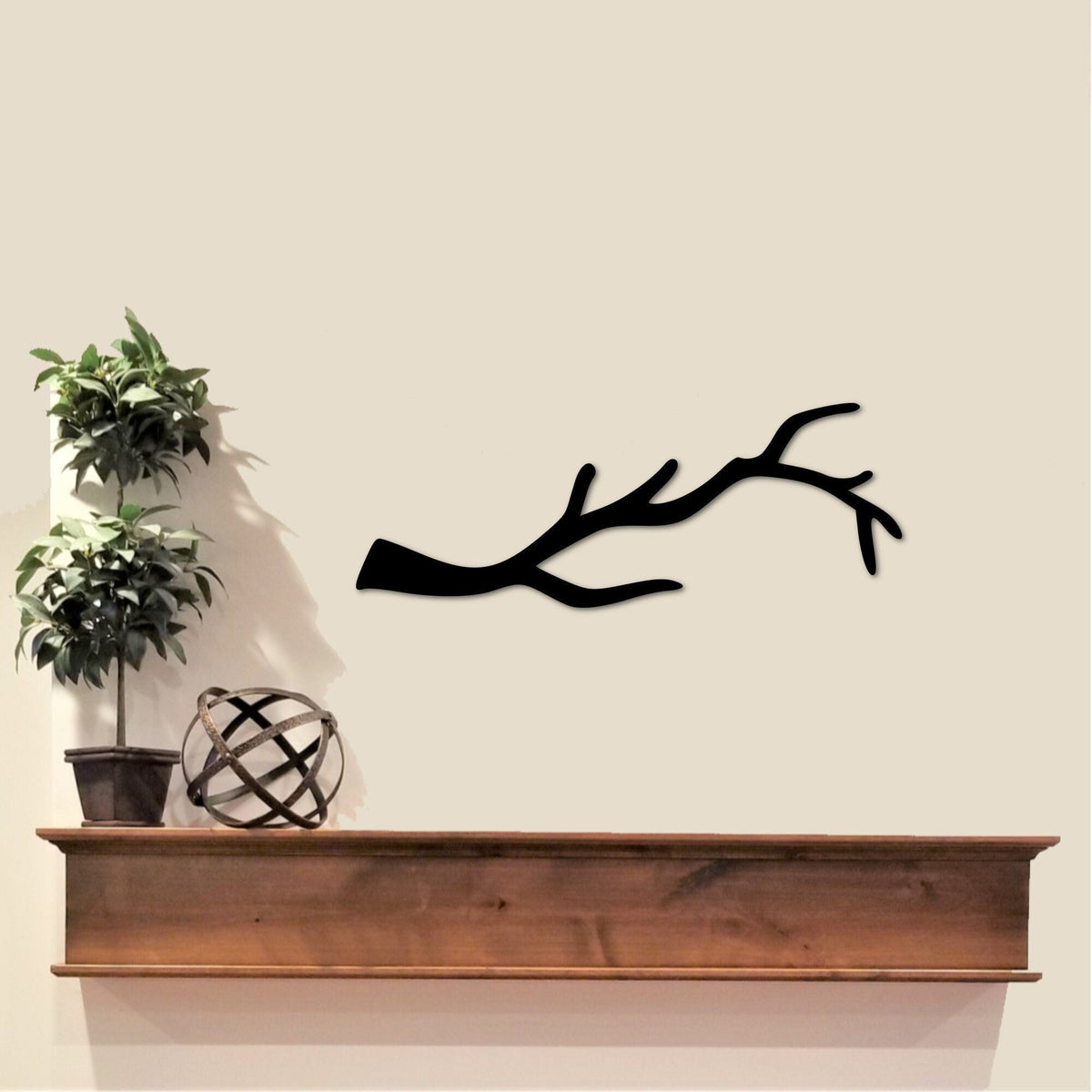 Tree Branch Rustic Decor Single Tree Branch Metal Wall Decor Metal Wall Accents Horizontal Tree Branch For Wall 19" Wide