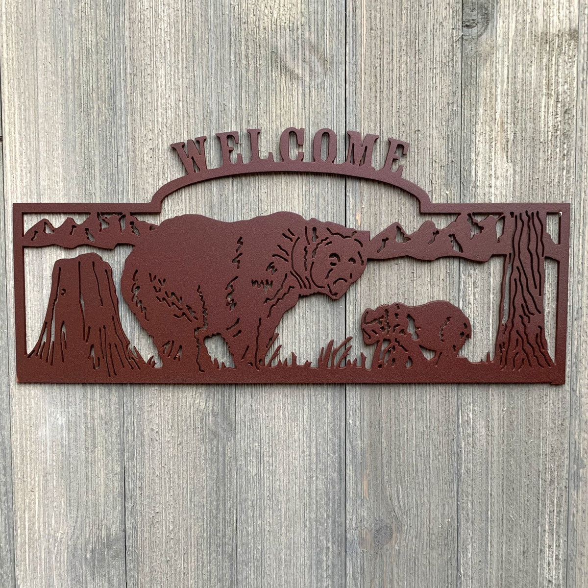 Welcome Bear Metal Sign Cutout Cut Metal Sign Wall Metal Art