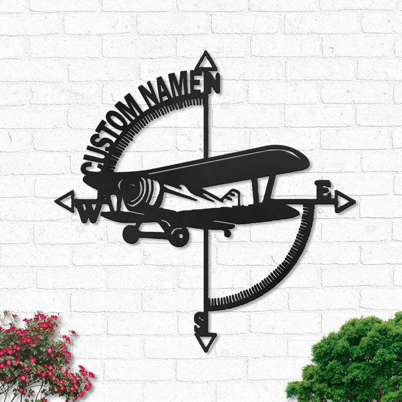 Custom Compass Airplane Personalized Pilot Name Sign Decoration For Living Room Flight Attendant Decor Home