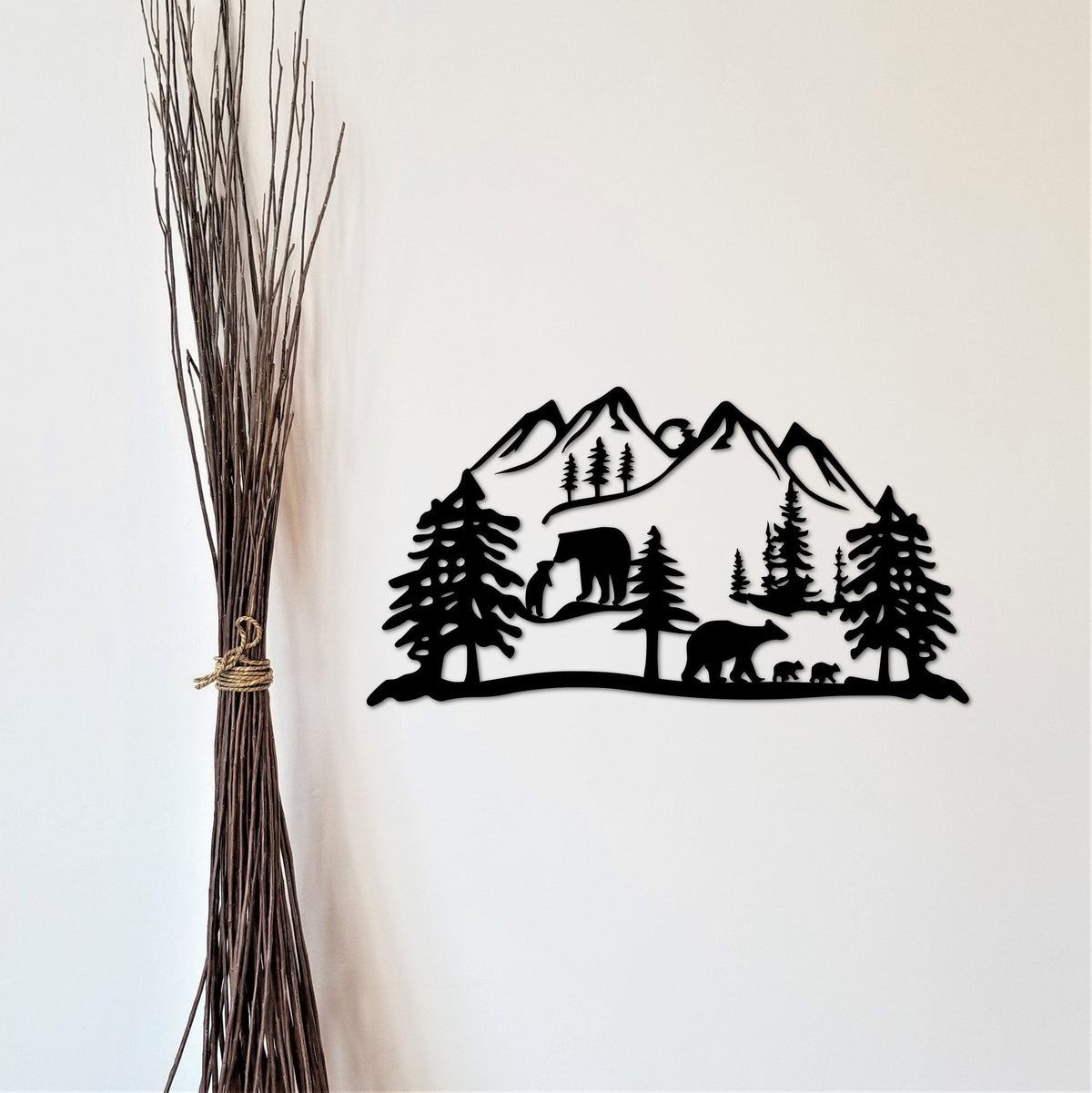 Metal Bear Scene Bears And Bear Cubs Wildlife Art Rustic Bear Decor Outdoor Mountain And Trees Cabin Sign Lake House Bathroom Light