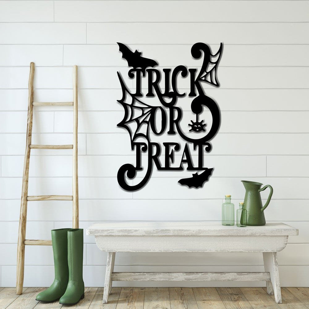 Trick Or Treat Metal Sign Door Decor Halloween Decor Halloween Door Hanger Halloween Metal Sign Scary Halloween Spider Web Sign