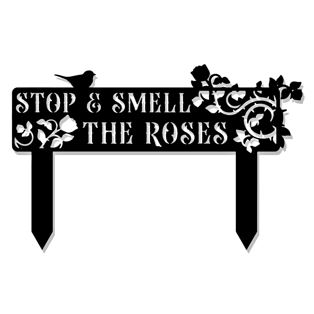 Stop and Smell the Roses Metal Garden Sign - Rose Garden Decor - Front Porch Yard Stake