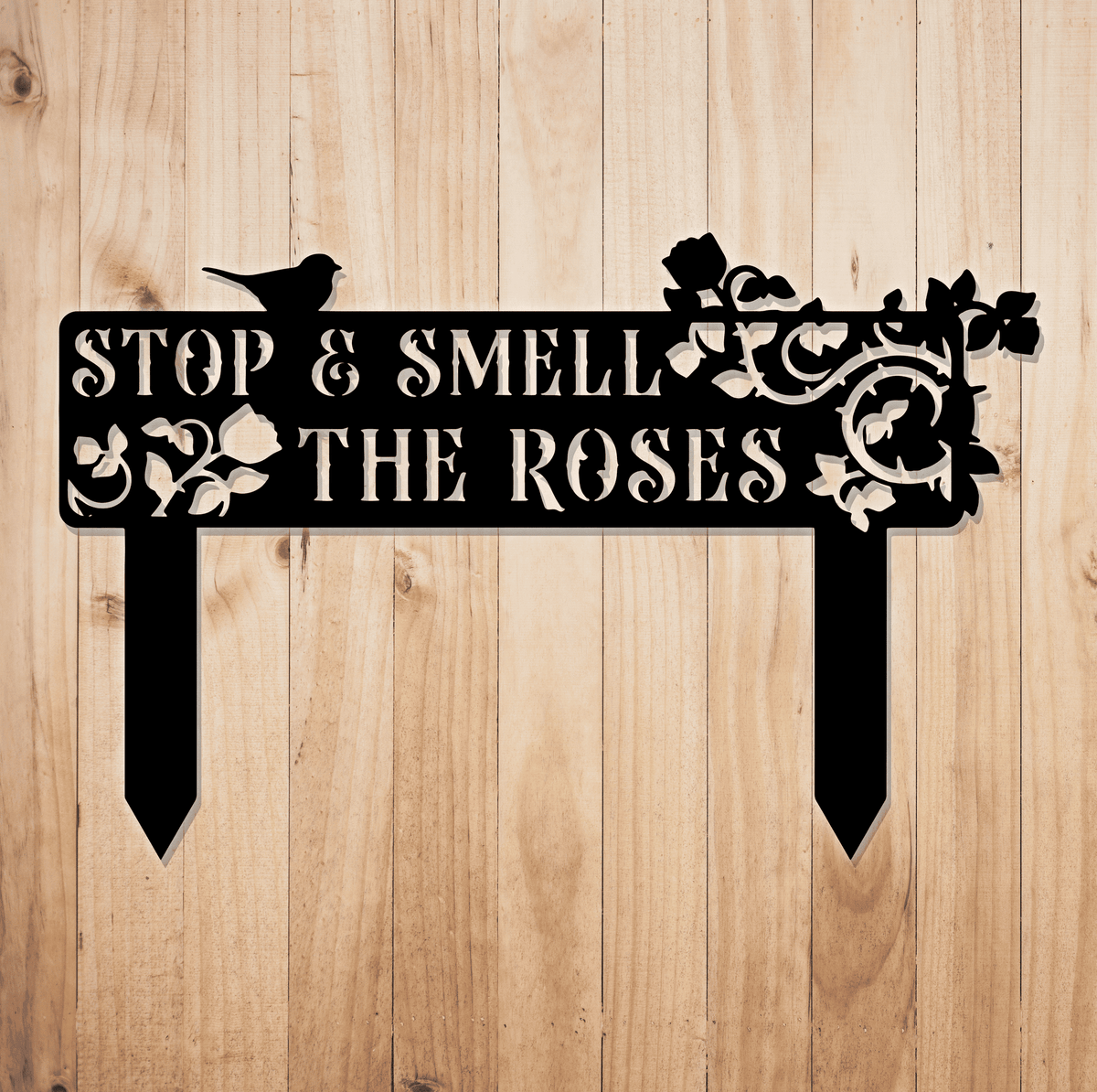 Stop and Smell the Roses Metal Garden Sign - Rose Garden Decor - Front Porch Yard Stake