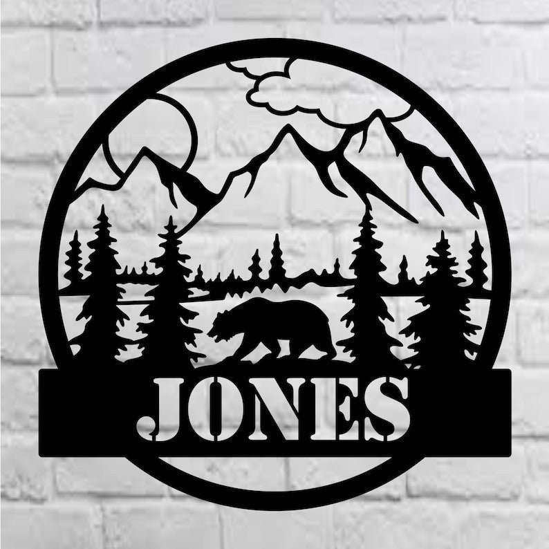 Custom Bear Sign Personalized Metal Last Name Signs Christmas Gifts Personalized Gifts Address Sign Door Hanger
