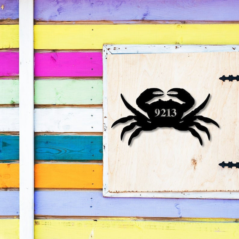 Custom Crab Sign Metal Fish Sign Personalized Name Crab Sign Crab Address Sign L Gift For Fisherman Crab Sign Beach House Decor