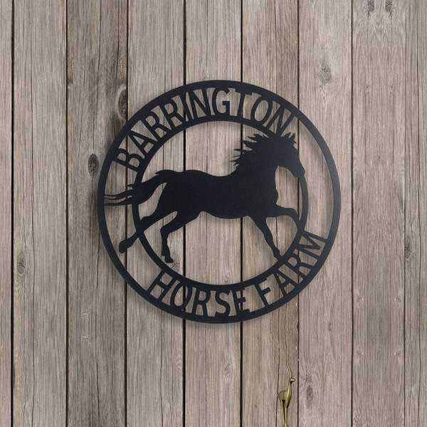Personalized Horse Circle Nameplate Custom Horse Sign Metal Name Sign Farmhouse Decor Outdoor Family Name Sign Outdoor Decor