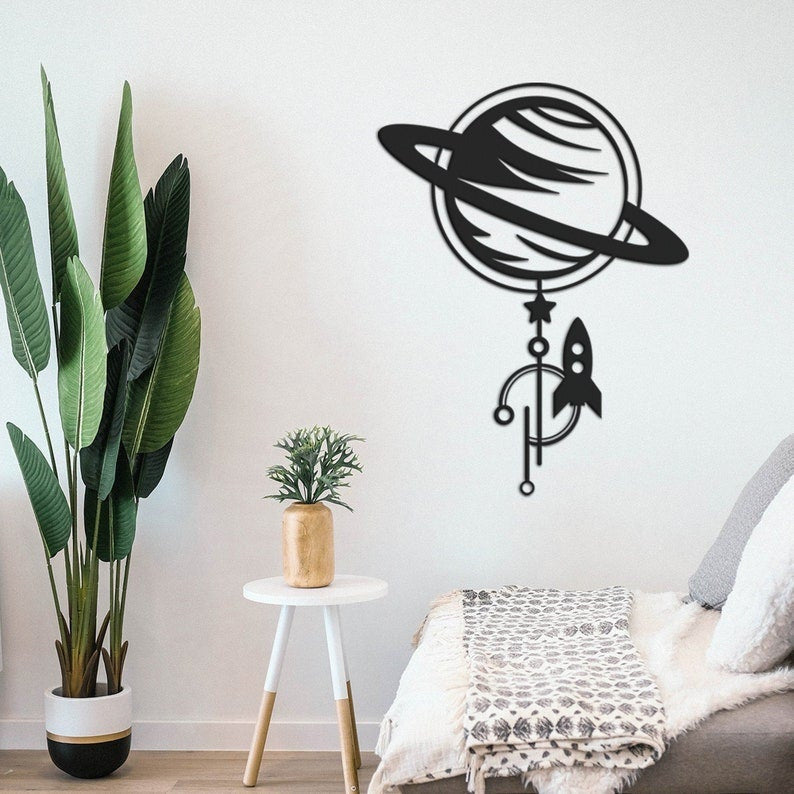 Saturn Metal Wall Decor Rocket Space Wall Decorhousewarming Gift Living Room Wall Artplanet Decor