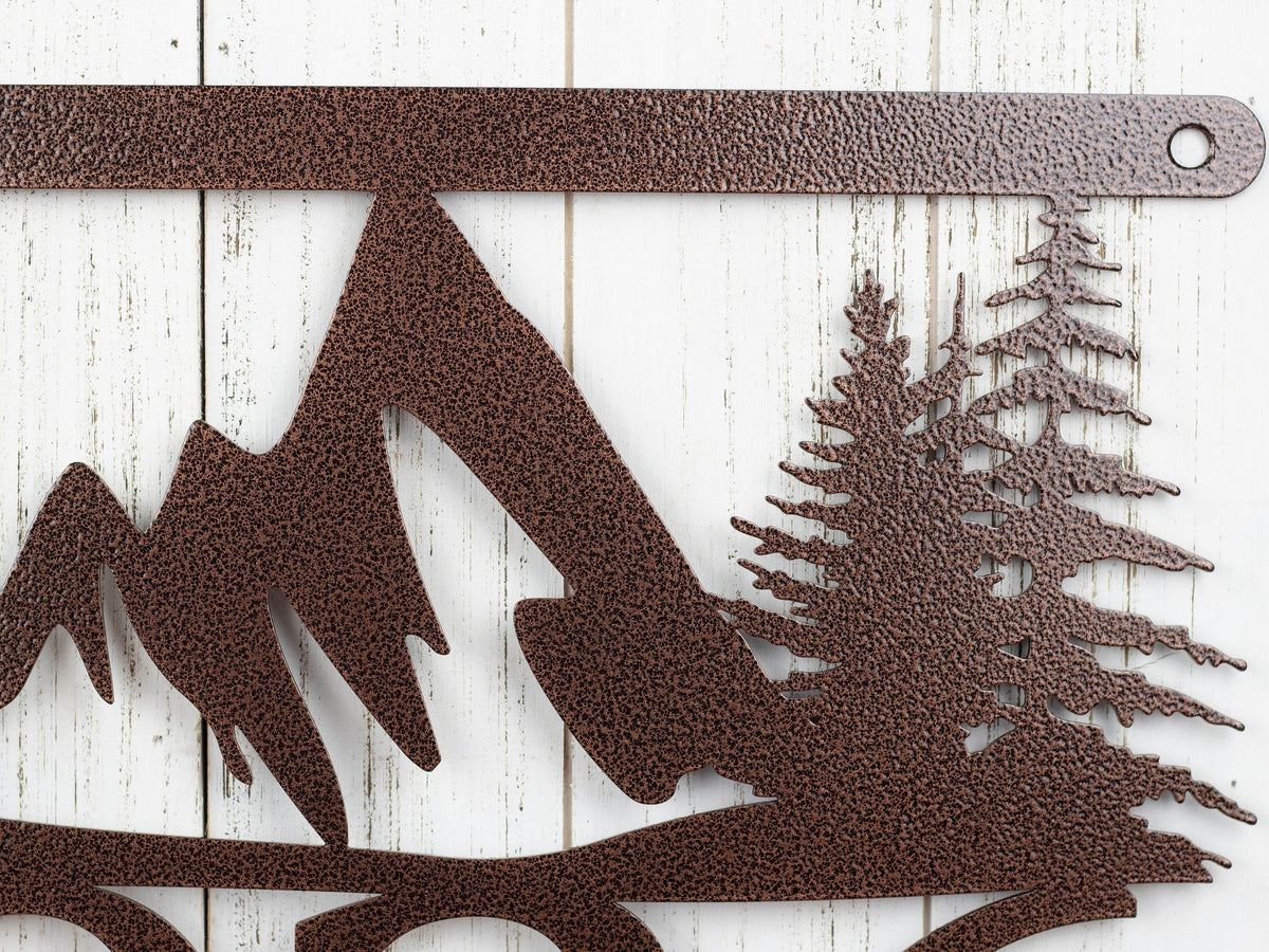 Custom Metal House Number Sign With Mountains Outdoor Address Plaque Rustic Housewarming Gift