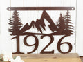 Custom Metal House Number Sign With Mountains Outdoor Address Plaque Rustic Housewarming Gift