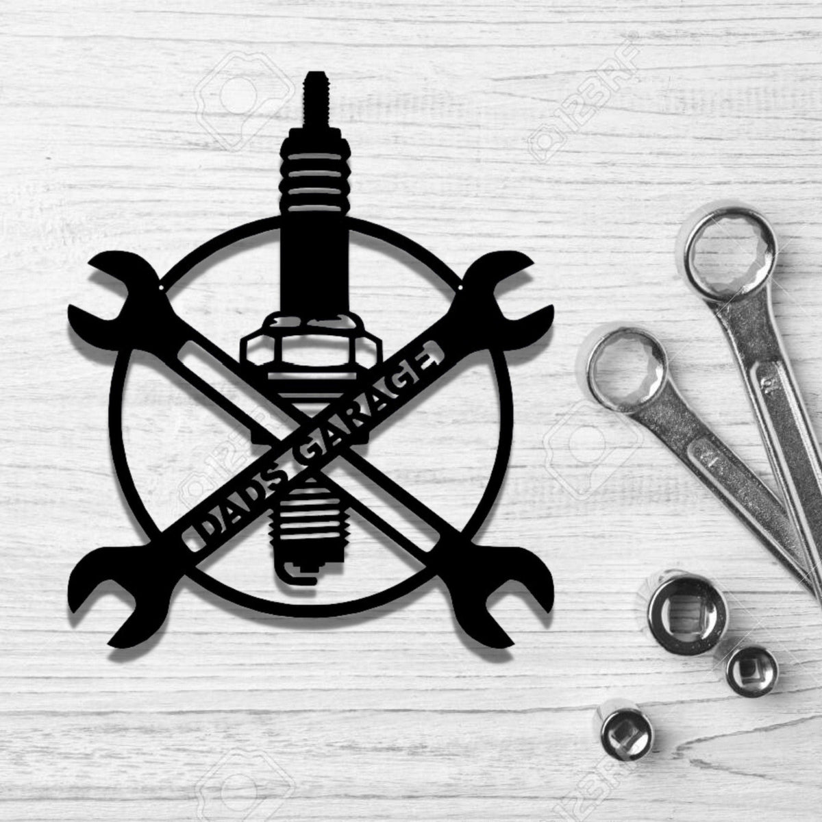 Dads Garage Metal Sign Dads Birthday Gift Shop Sign For Dad Mechanic Wall Sign Sparkplug And Wrench Wall Decor Outdoor Metal Abstract