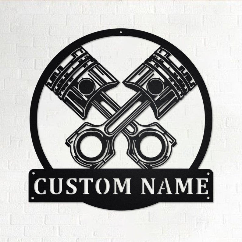 Custom Engine Piston Personalized Mechanic Name Sign Decoration For RoomEngine Piston Metal Custom Engine Piston