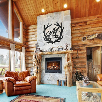 Antler Monogram Letter Sign Hunter Gift Elk Deer Camp Sign Christmas Gift For Him Deer Name Metal Sign Fathers Day Gift