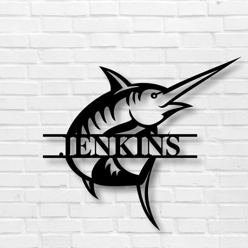 Custom Marlin Sign Metal Fish Sign Personalized Name Fish Sign Gift For Fisherman Farmhouse Decor Swordfish Deep See Decor