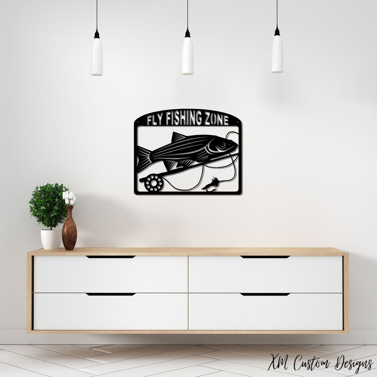 Fly Fishing Metal Sign Cottage Fisherman's Decor Trout Fishing Sign Fish Decoration Fly Fishing Pole Metal Abstract