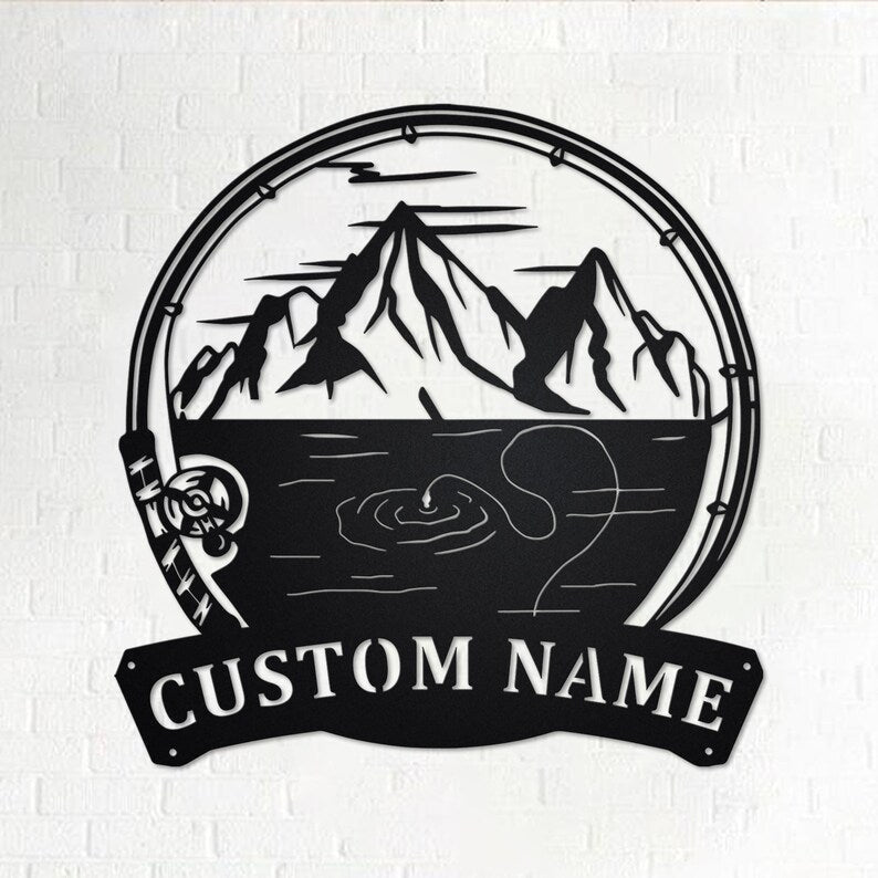 Custom Mountains Fishing Personalized Fisher Name Sign Decoration For Room Fishing Metal Custom Mountain Fishing