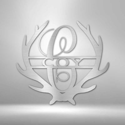 Personalized Antler Monogram Metal Wall Sign Nursery Custom Hunting Wall Art