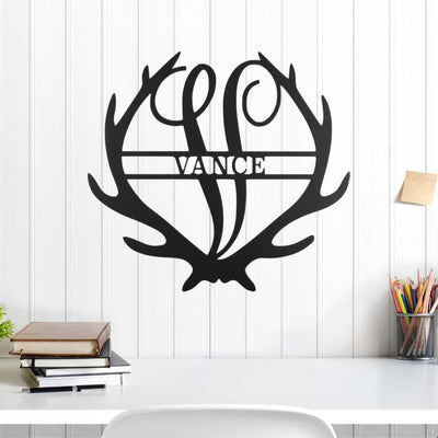 Personalized Antler Monogram Metal Wall Sign Nursery Custom Hunting Wall Art