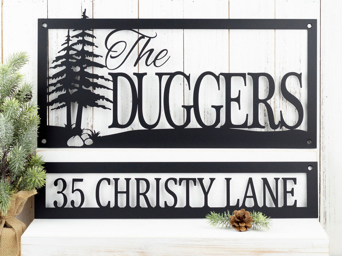 Custom Family Name And Address Metal Signs Black Trees Outdoor Sign Custom Sign Address Sign Name Sign