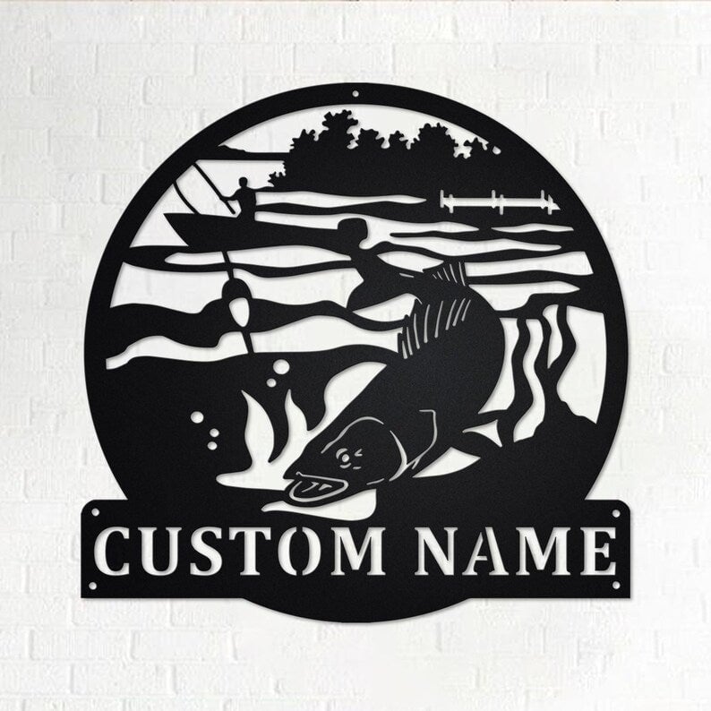 Custom Walleye Fishing Personalized Walleye Fisher Name Sign Decoration For Room Walleye Fishing Metal Walleye