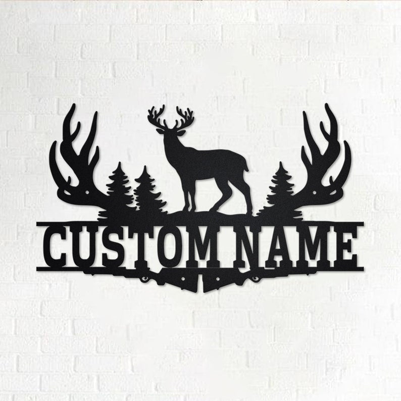 Custom Deer Hunting Frame Personalized Deer Hunter Name Sign Decoration For RoomDeer Hunting Metal Custom Hunter