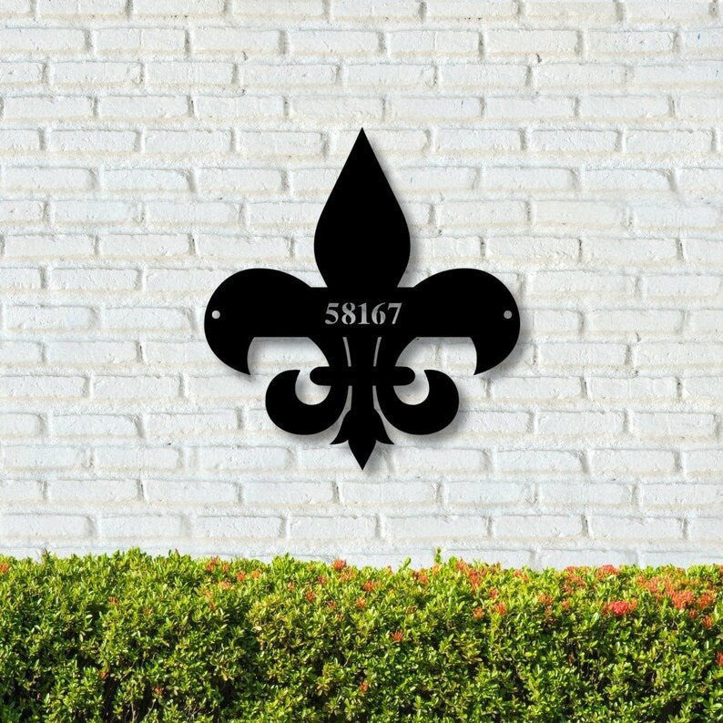 Custom Metal Fleur De Lis Sign Metal Address Sign Family Name Sign Housewarming Metal Farmhouse Decor
