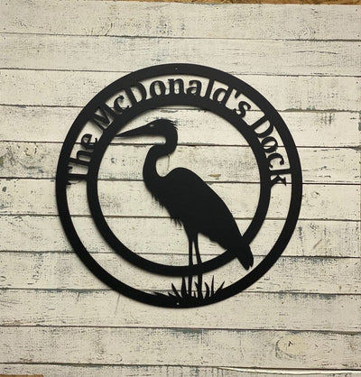 Monogram Heron Decor Heron Family Name Sign Heron Door Hanger Heron Dock Metal Sign Handcrafted Metal Art Decor