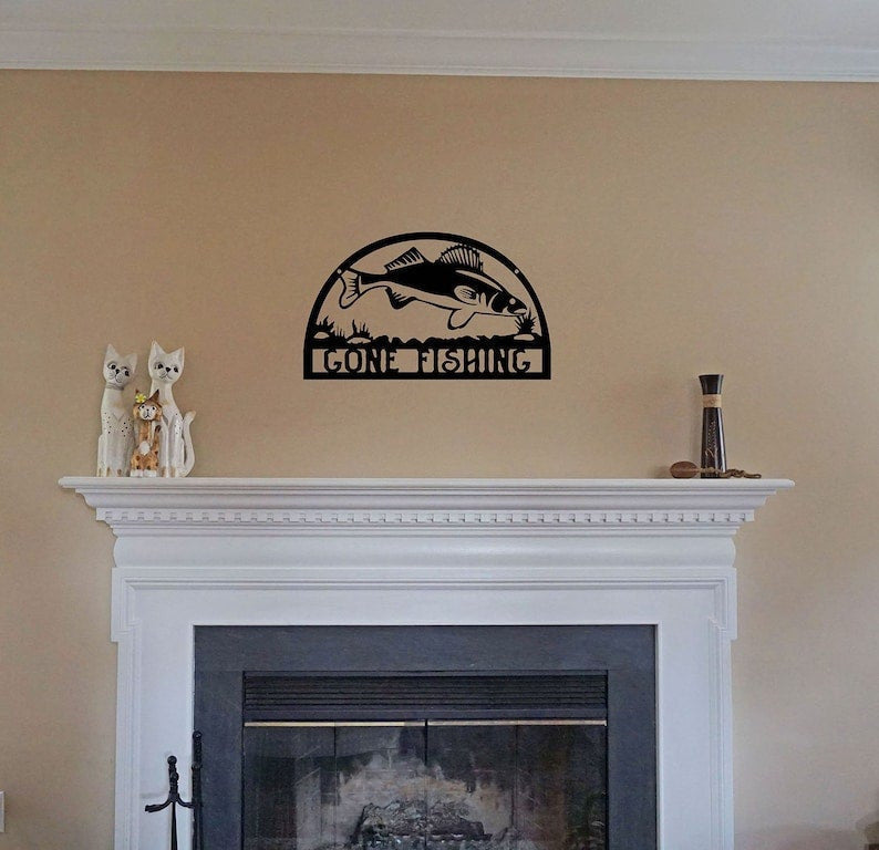 Iconic Gone Fishing Solid Steel Decorative Accent Metal Art Sign