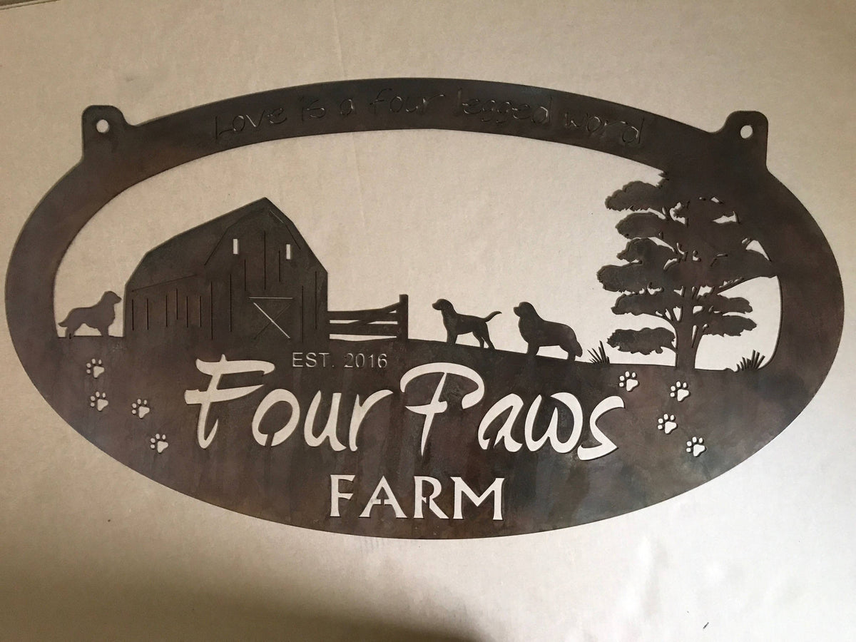 Metal Farm Sign With Barn And Dogs Metal House Sign