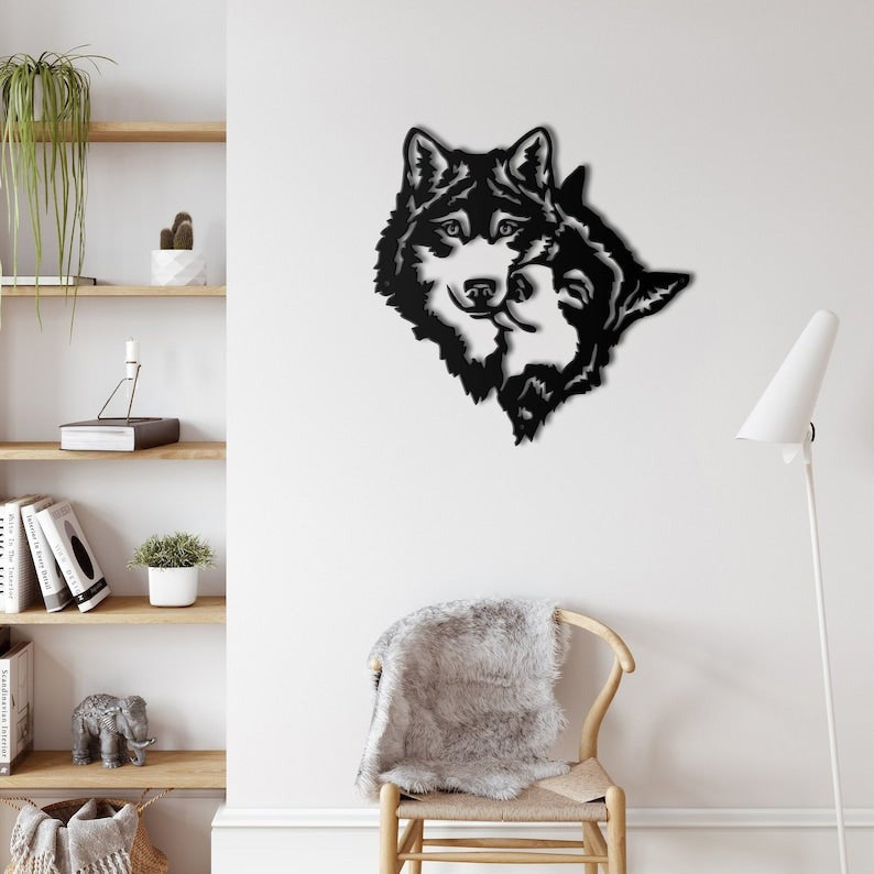 Metal Wall Decor Metal Wolf Couple Decor Animal Art Wall Hanging Home Living Room Interior Decoration Wolf Sign