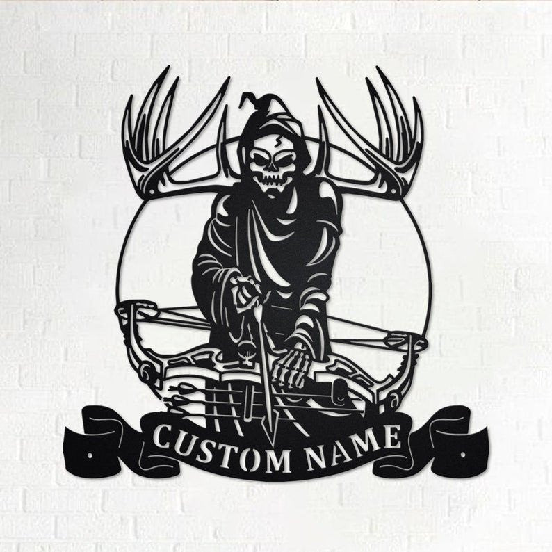 Custom Grim Reaper Bow Hunting Personalized Bow Hunting Name Sign Decoration For Room Bow Hunting Bow Hunter