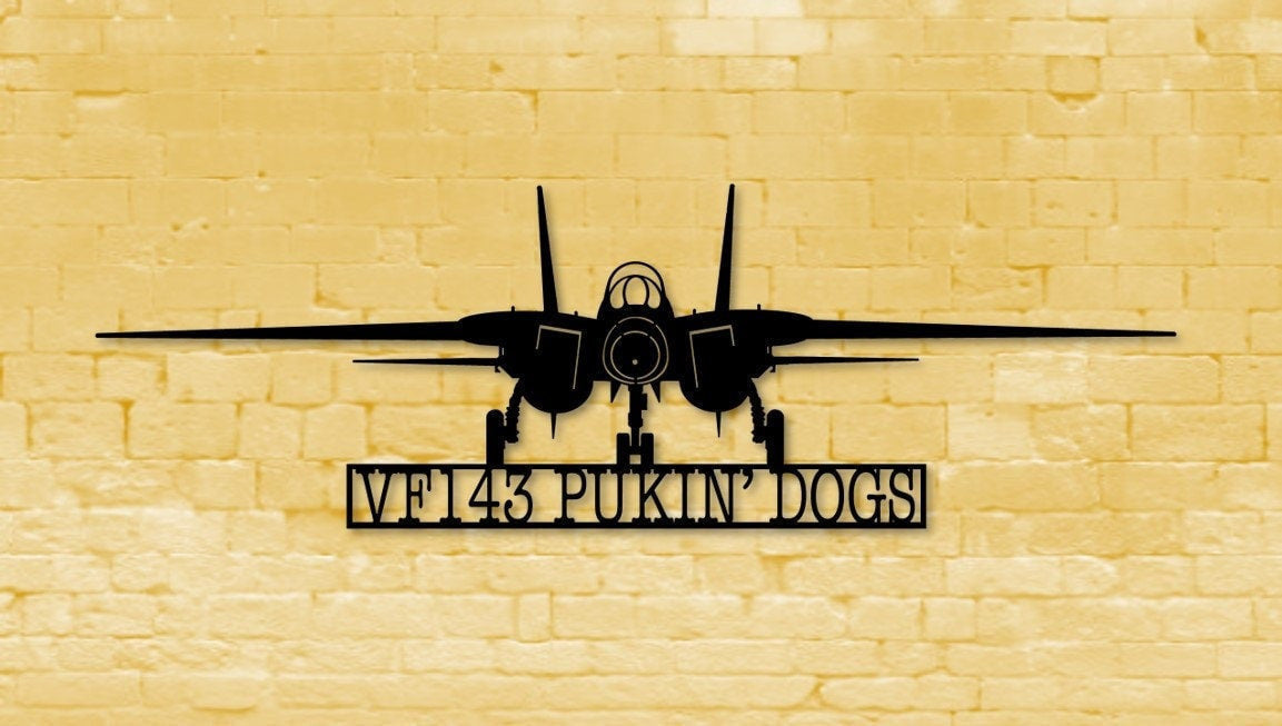 F14 Vf143 Pukin' Dogs Naval Aircraft Squadron Metal Sign Cut Metal Sign Wall Decor