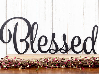 Blessed Sign Family Sign Wall Decor Farmhouse Sign Thankful Sign Gratitude Laser Cut Metal Matte Black Shown