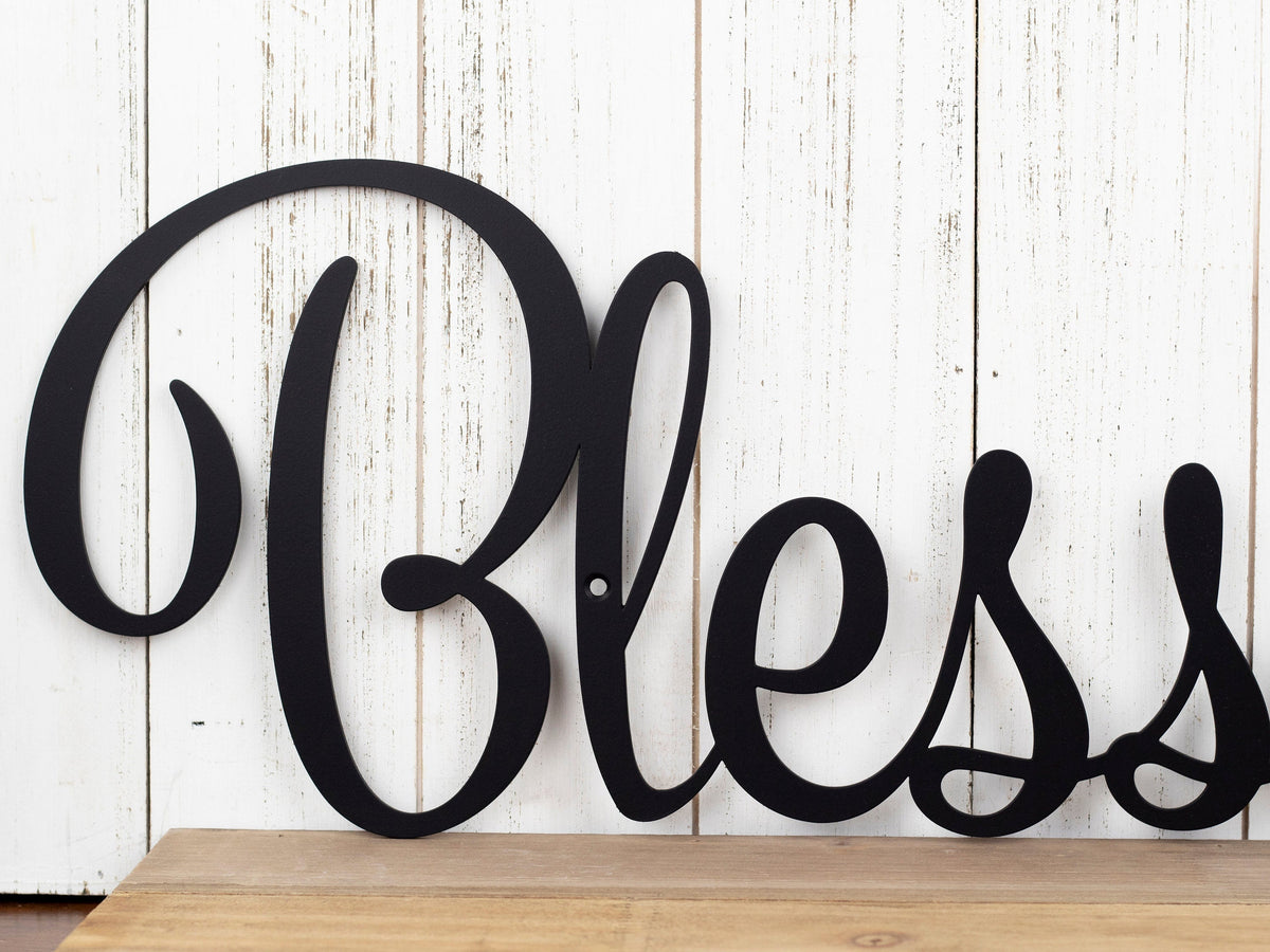Blessed Sign Family Sign Wall Decor Farmhouse Sign Thankful Sign Gratitude Laser Cut Metal Matte Black Shown