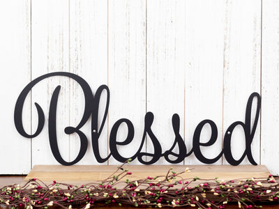 Blessed Sign Family Sign Wall Decor Farmhouse Sign Thankful Sign Gratitude Laser Cut Metal Matte Black Shown